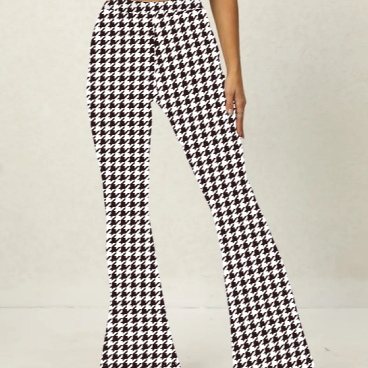  Houndstooth Flared Leg Trousers