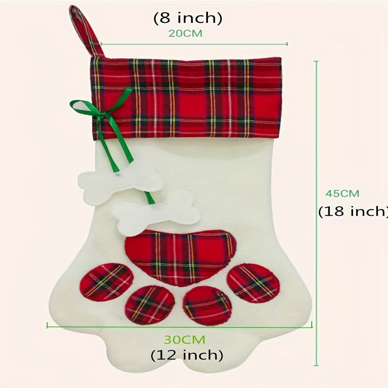 Plaid Dog Paws Christmas Socks Gift Bag