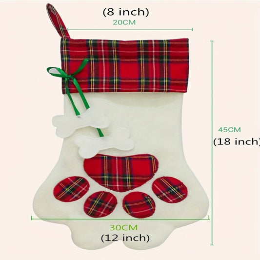 Plaid Dog Paws Christmas Socks Gift Bag