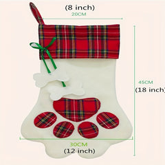 Plaid Dog Paws Christmas Socks Gift Bag