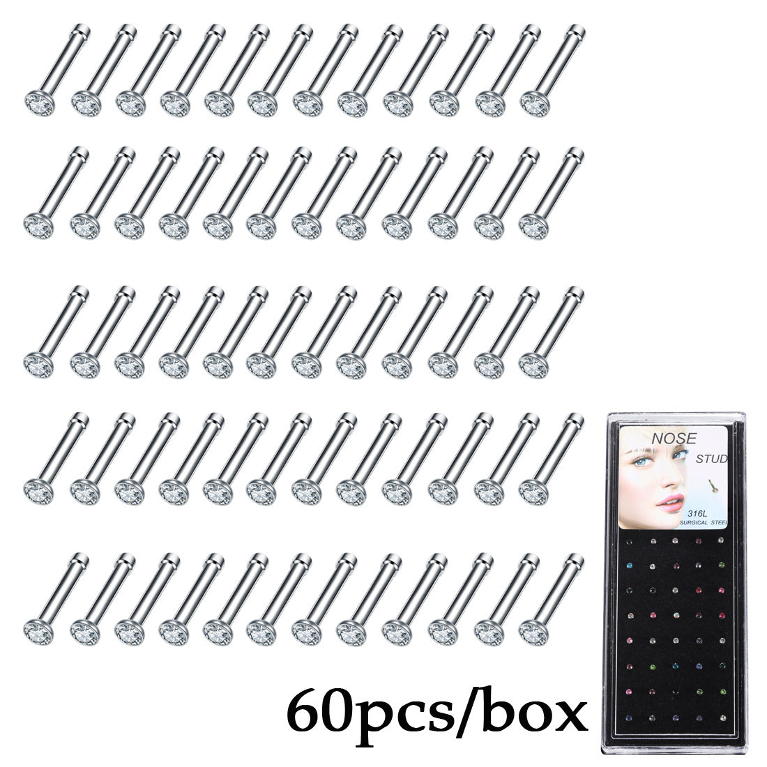 Stainless Steel Zicron Studded Nose Stud Nose Ring 24 40 60 Sets