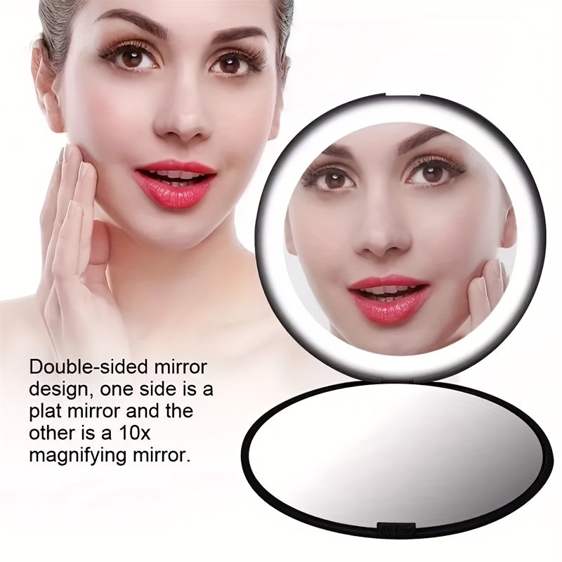 Travel LED Makeup Mirror 10X Magnification Portable Folding Round Mirror