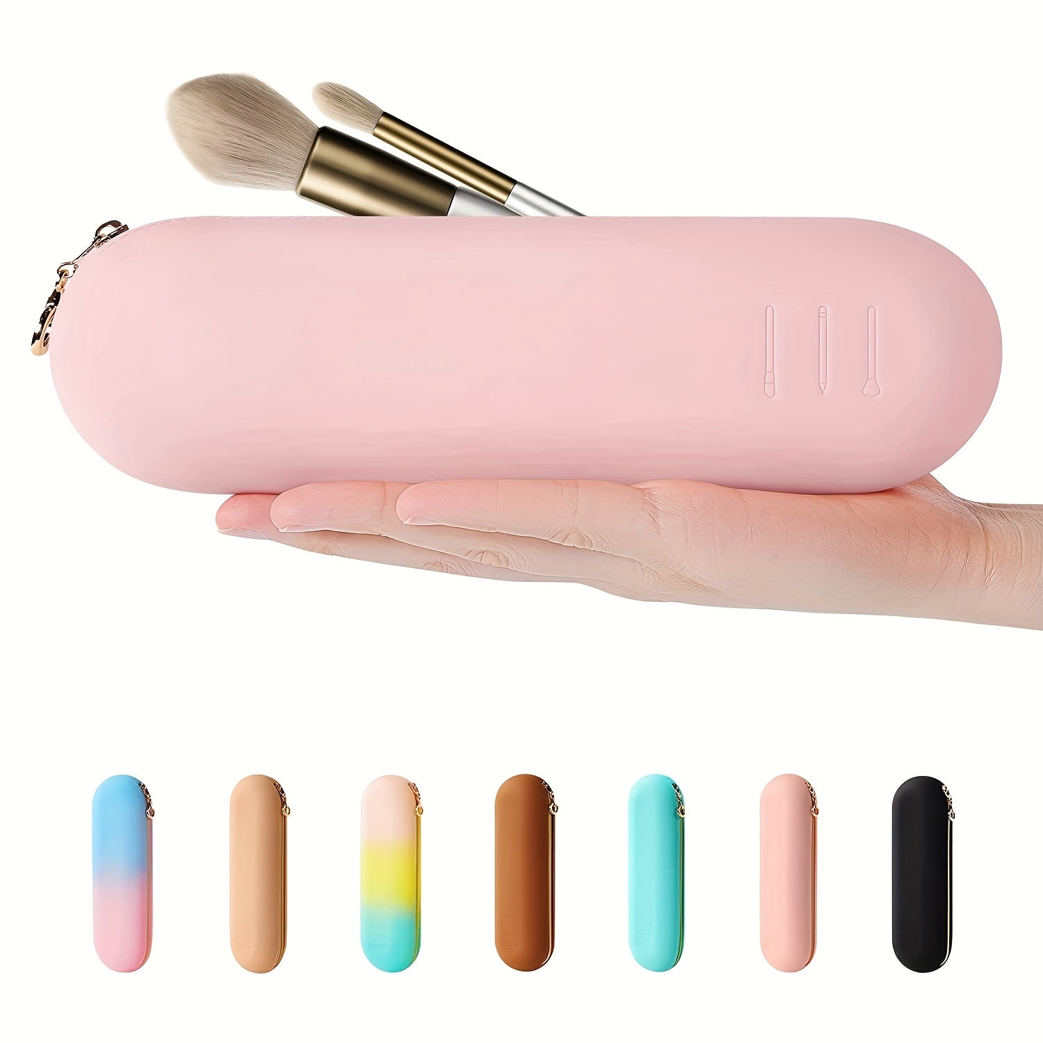 Silicone Makeup Brush Holder Zipper Travel Cosmetic Brushes Case