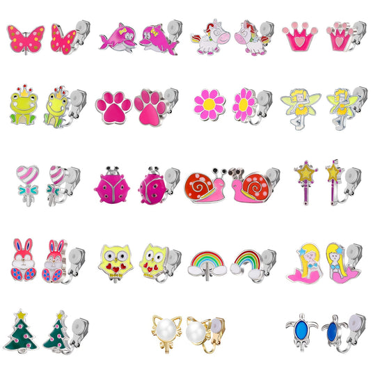 4 Pairs Colorful Ear Clips for Kids, Rainbow Bunny Butterfly Snail