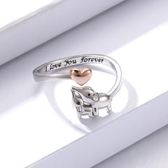 Baby Elephant And Pink Heart Adjustable Ring For Girls