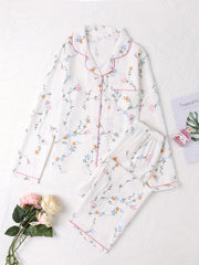 Floral Print Pajama Set Long Sleeve Top & Pants Women's Sleepwear