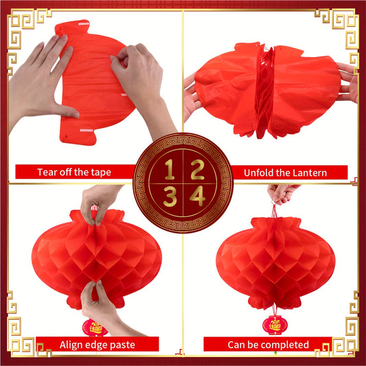 3 Red Paper Lanterns Connected Decorations