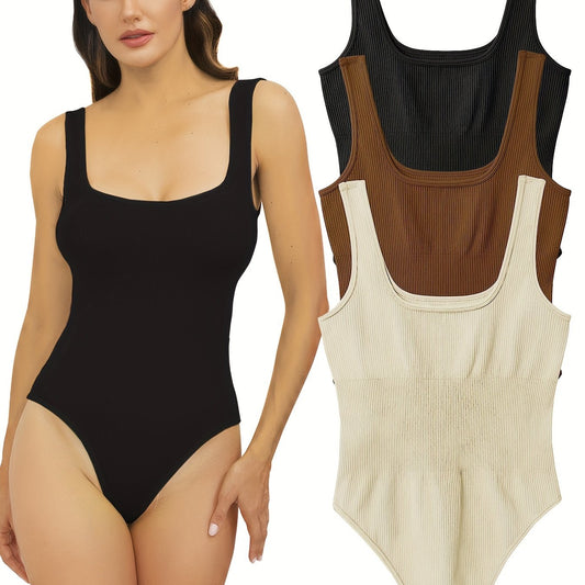 3pcs Square Neck Tank Tops Bodysuits for Women