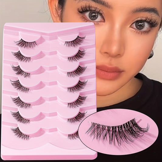 7 Pairs Fluffy Half Eye Lashes Faux Mink Extensions Transparent Stems