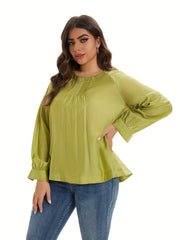  Solid Lantern Sleeve Blouse
