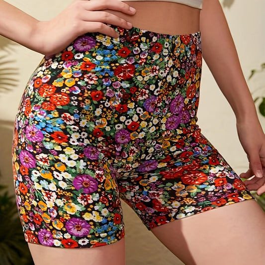 Women's High Stretch Floral Sports Shorts for Running and Workouts