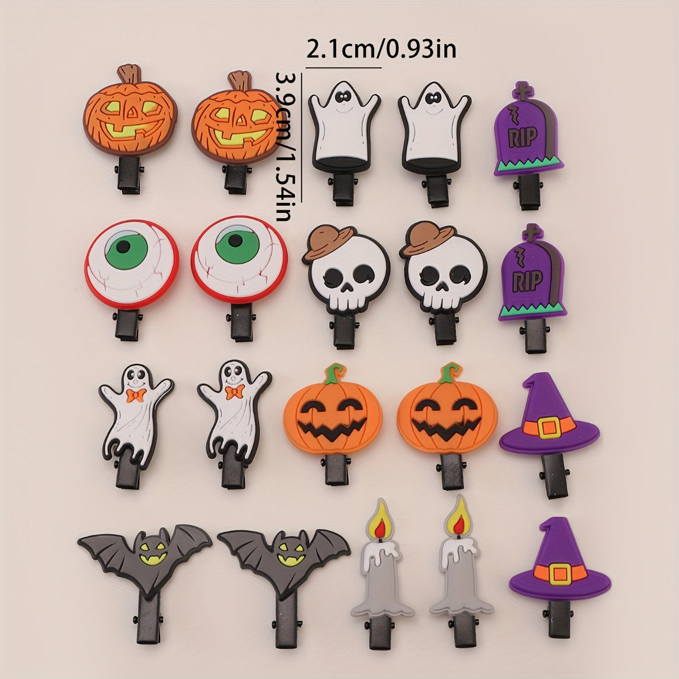 Halloween Pumpkin Hair Clip Magic Hat Bat Skull Ghost Charm PVC Hair Accessory