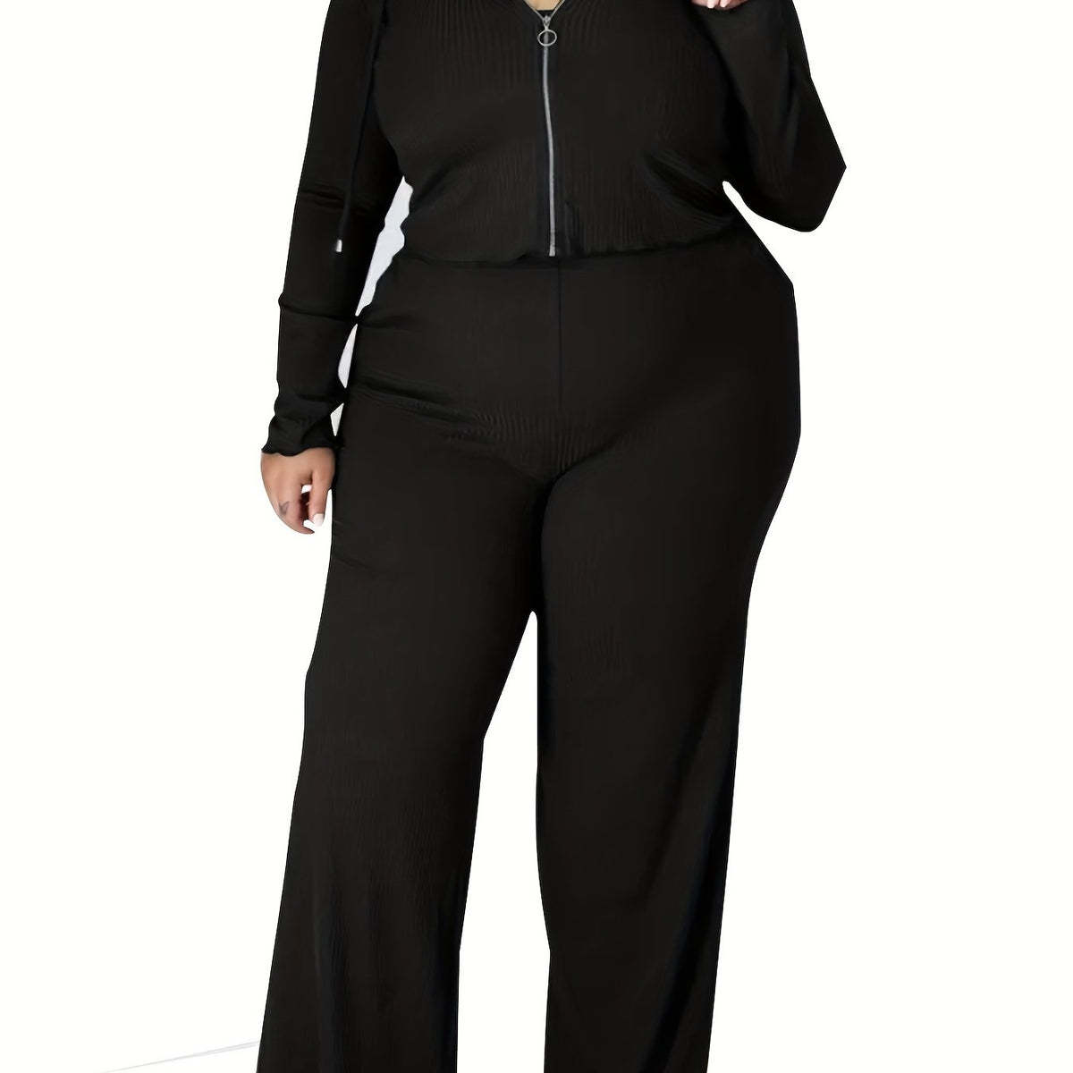  Casual Outfit Set Zipper Front Drawstring Hoodie & Cami Top & Pants