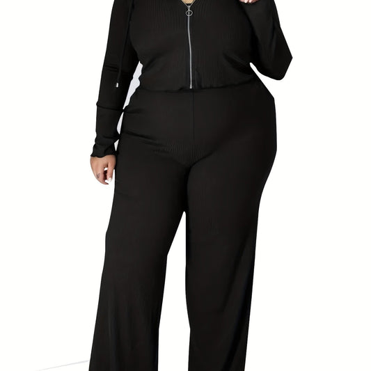  Casual Outfit Set Zipper Front Drawstring Hoodie & Cami Top & Pants