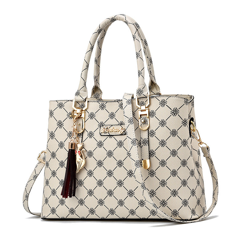 Vintage Print Tote Bag Zipper Shoulder Satchel Bag