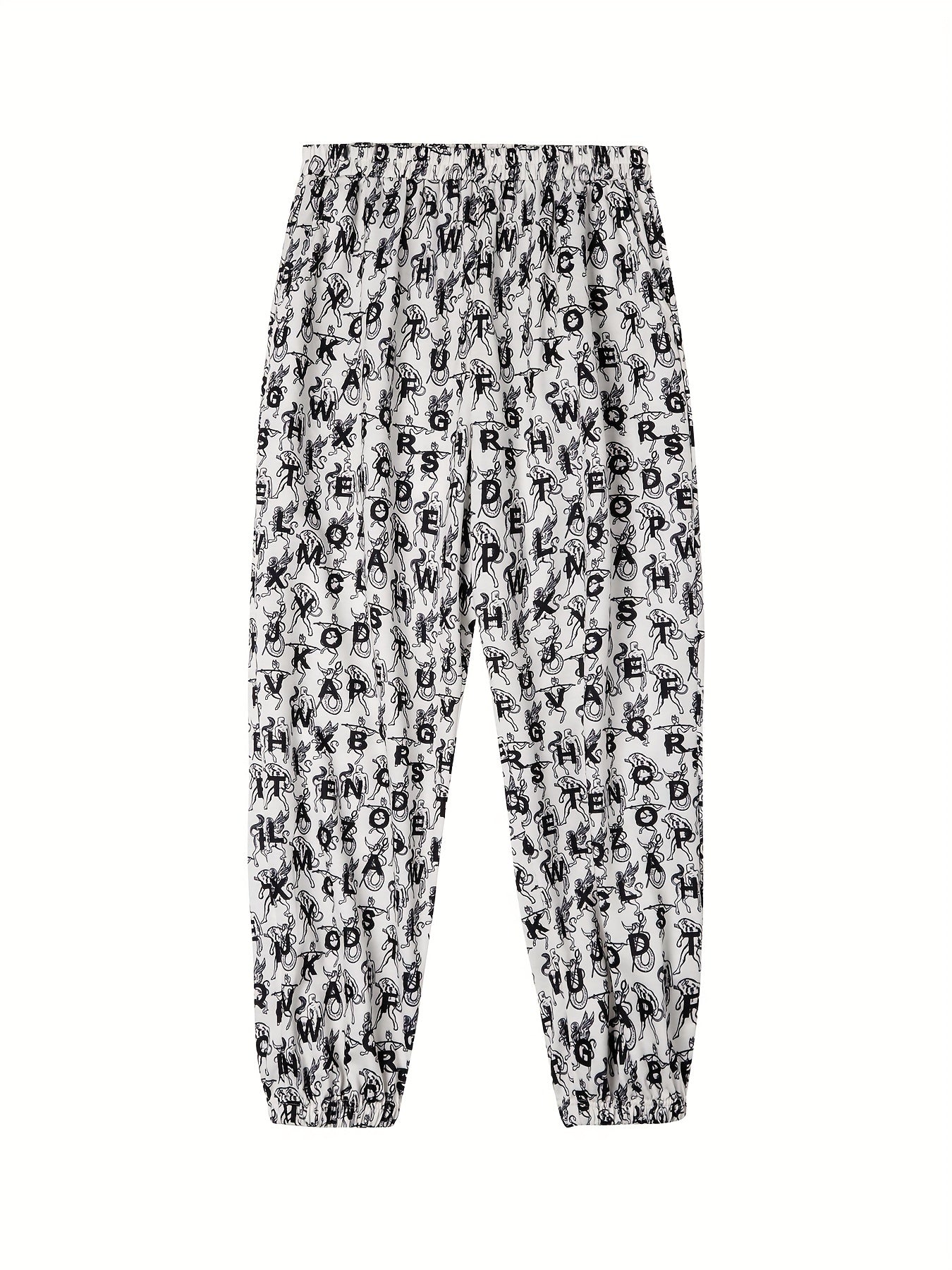  Casual Pants Women's Plus Allover Letter Print Elastic High Rise
