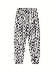  Casual Pants Women's Plus Allover Letter Print Elastic High Rise