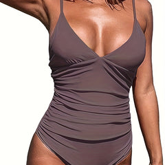  Sexy One Piece Swimsuit Ruched V Neck Tummy Control Bathing Suit