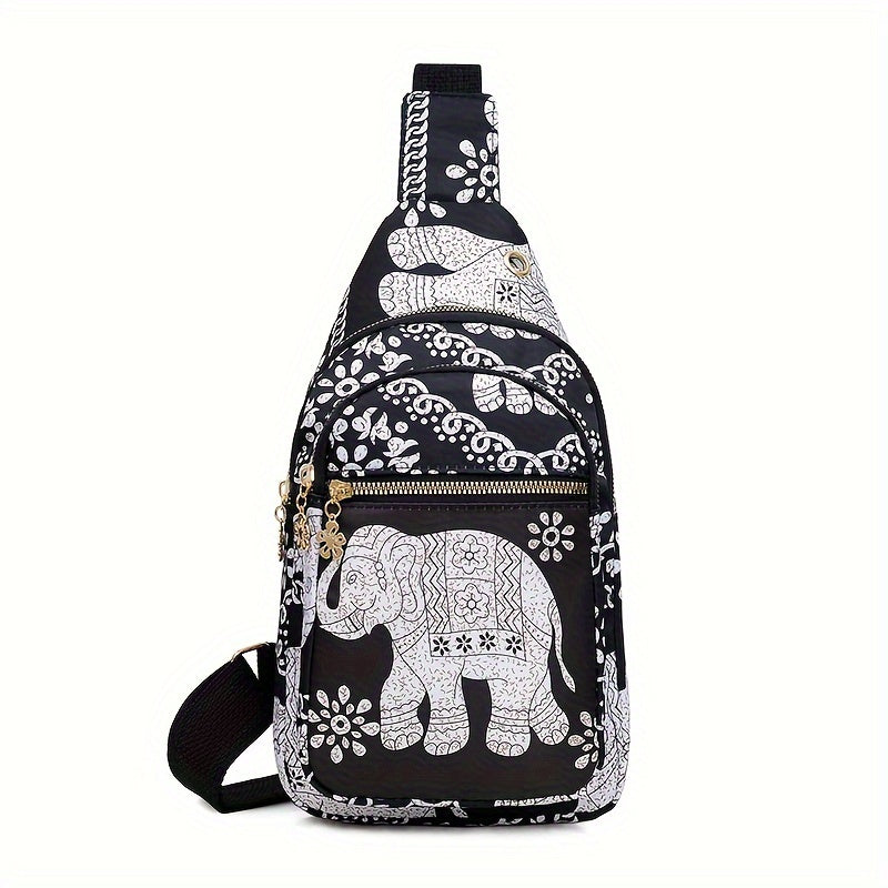 Elephant Print Casual Lightweight Crossbody Shoulder Chest Bag