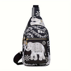 Elephant Print Casual Lightweight Crossbody Shoulder Chest Bag