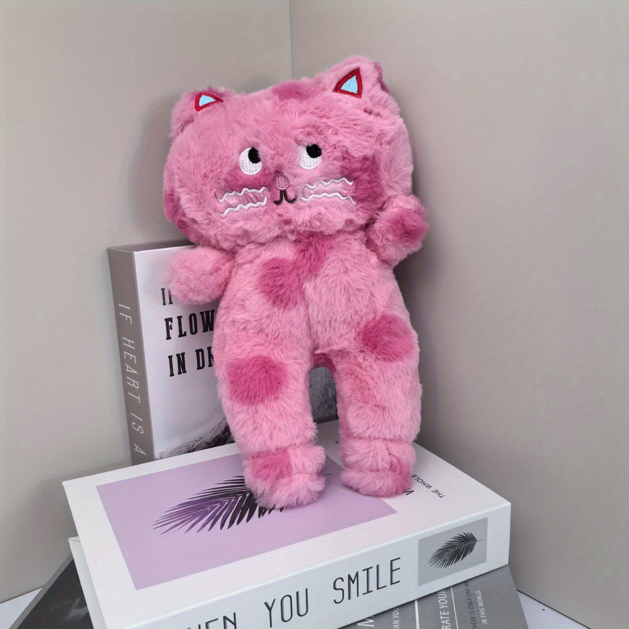 Polka Dot Cat Plush Toy with Pink Accents
