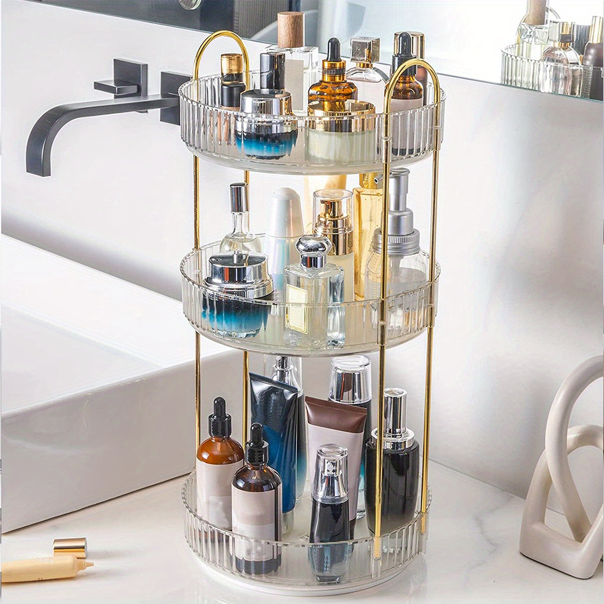 High Capacity 360 Rotating Makeup Organizer for Skincare and Cosmetics