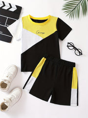 Boys Block Print 2pc Short Sleeve Top & Shorts Set