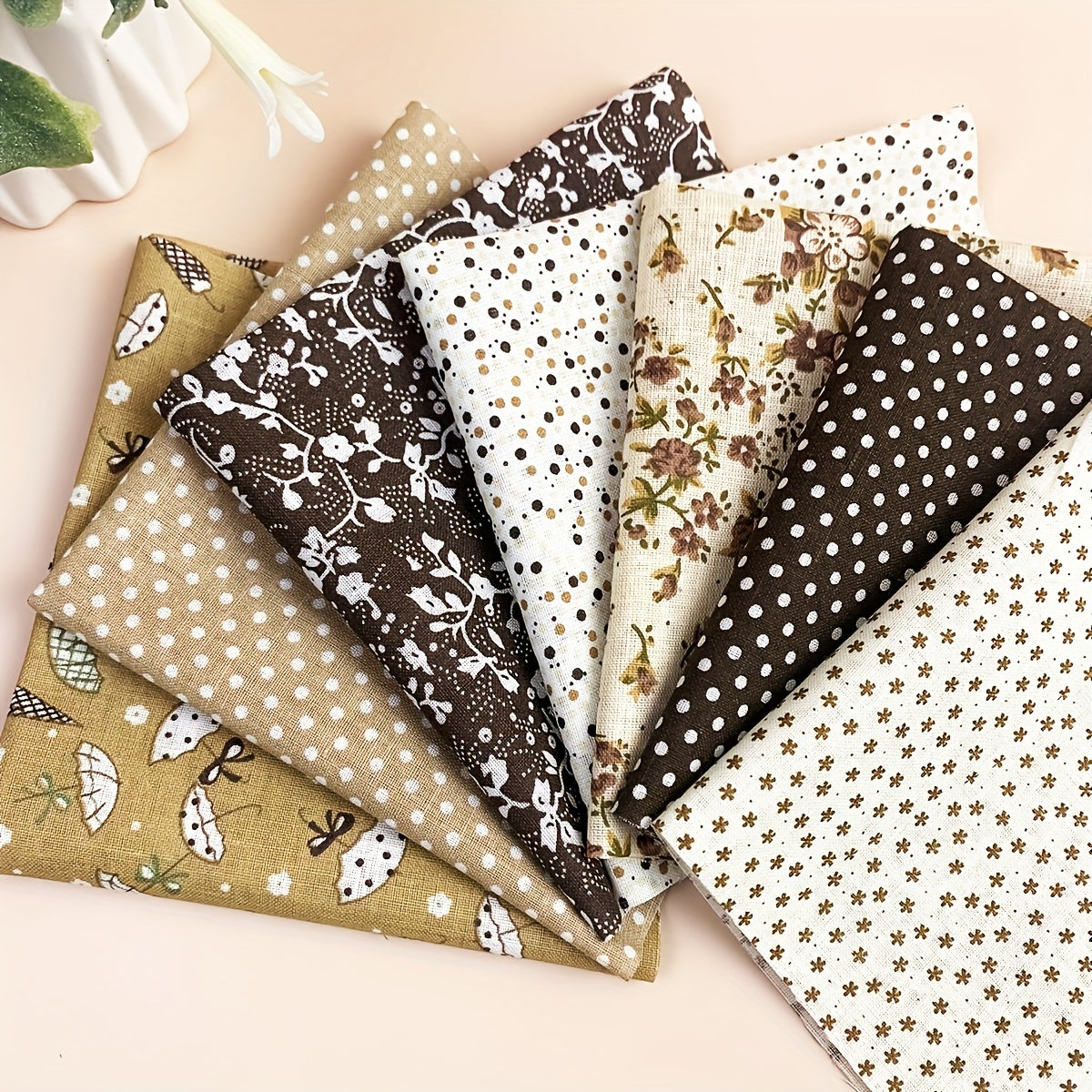 7pcs Coffee Series Floral Cotton Fabric Quilting Patchwork Fabric