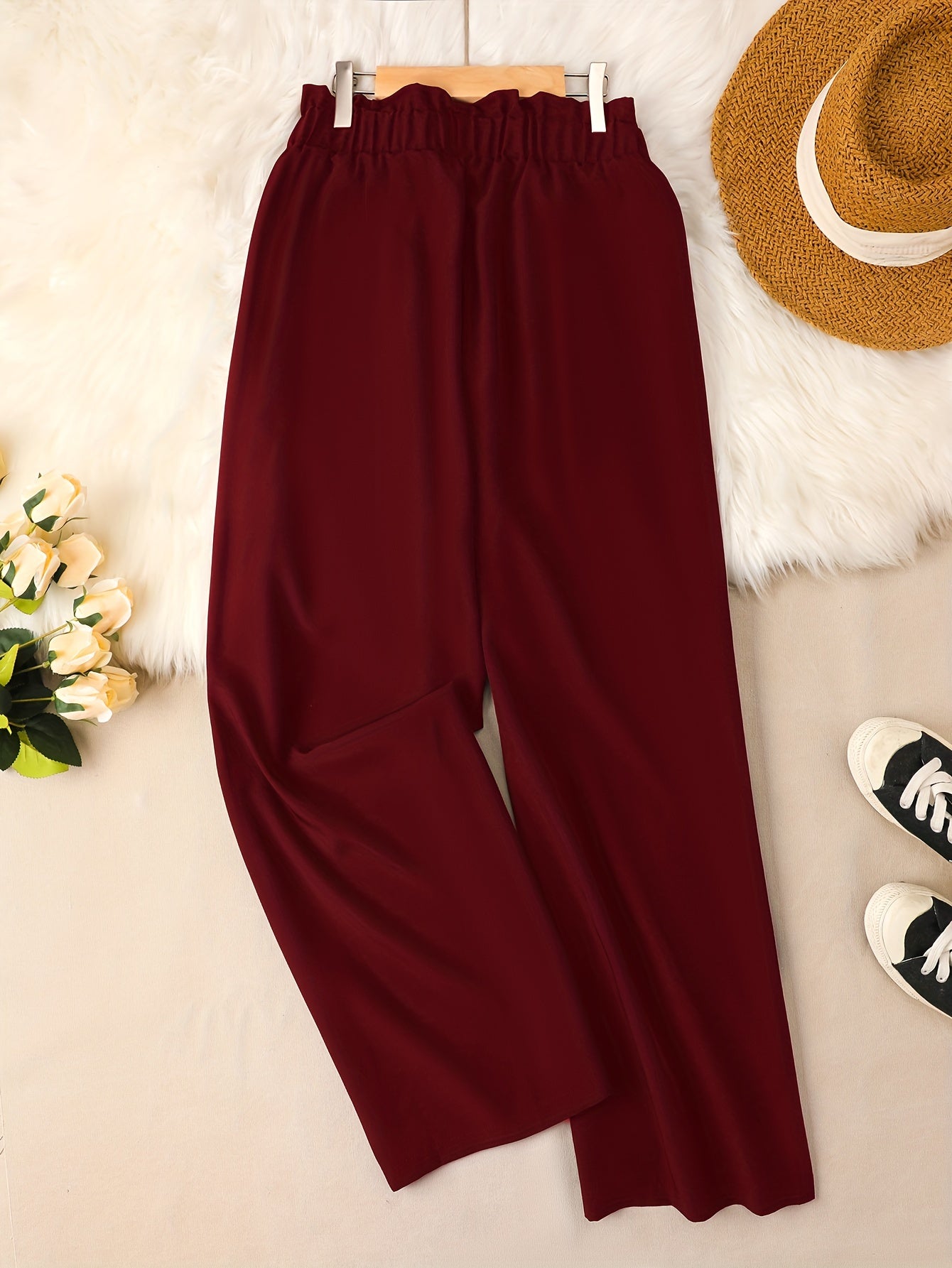  Ruffle Trim Wide Leg Trousers