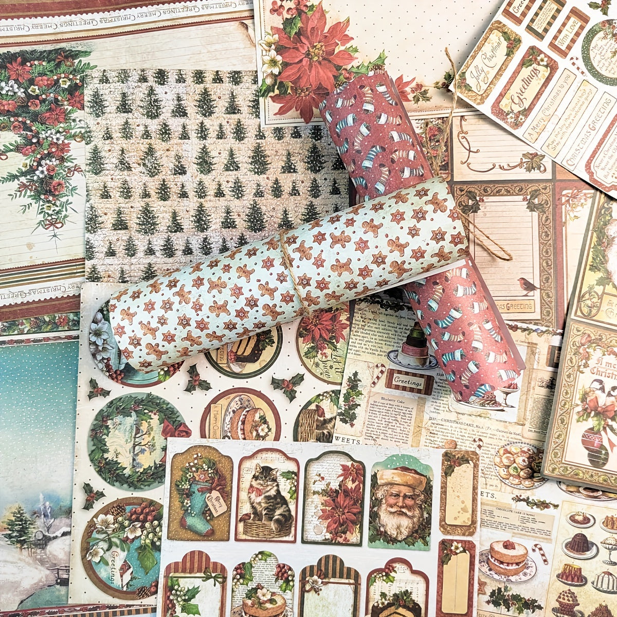Vintage Christmas Santa Claus Scrapbook Papers - 12pcs Pack