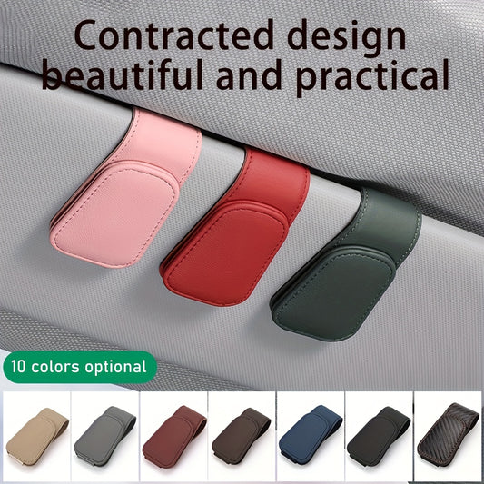 Sun Visor Eyeglass Holder Faux Leather - Sunglasses & Card Storage for Car