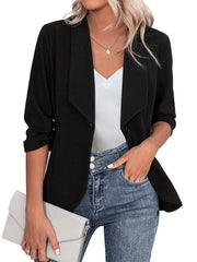  Women's Solid Long Sleeve Slim Fit Blazer