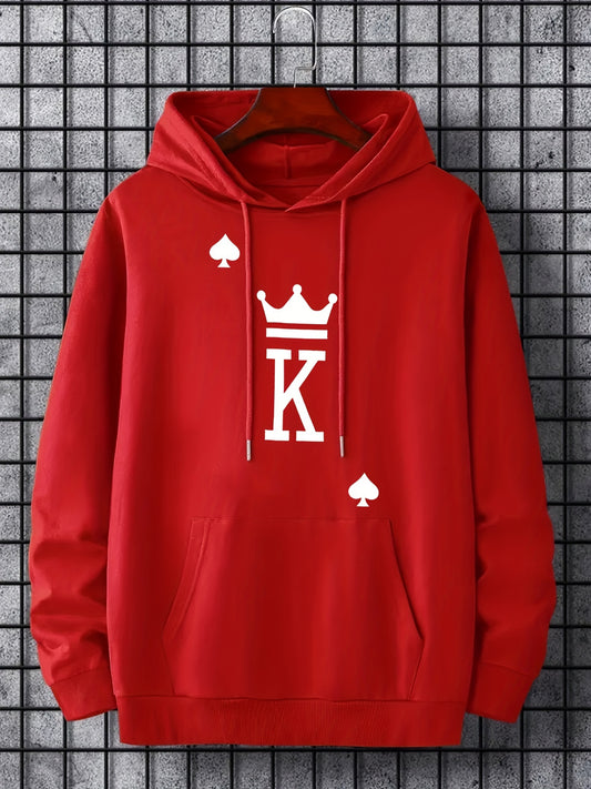 King Of Spades Print Hoodie Men's Graphic Pullover Hooded Sweatshirt