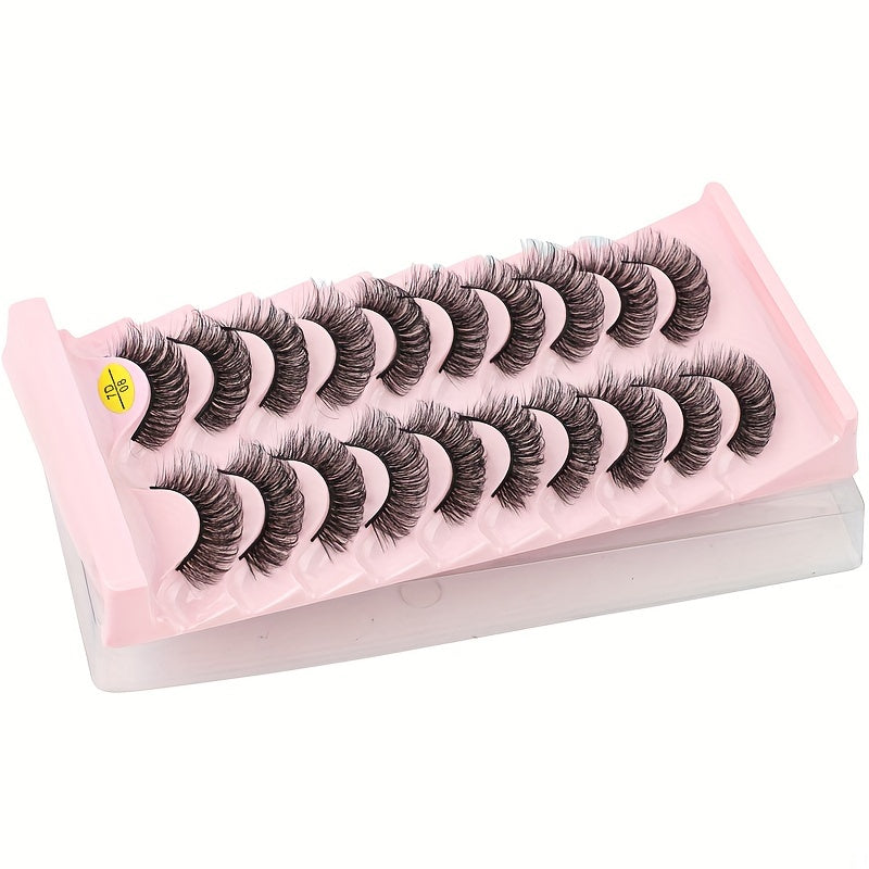 10 Pairs Natural Wispy Faux Mink Lashes Fluffy Curly Crossing 7D Volume