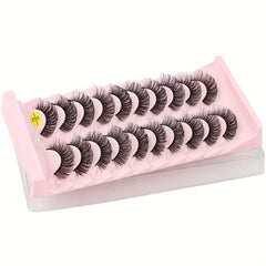 10 Pairs Natural Wispy Faux Mink Lashes Fluffy Curly Crossing 7D Volume