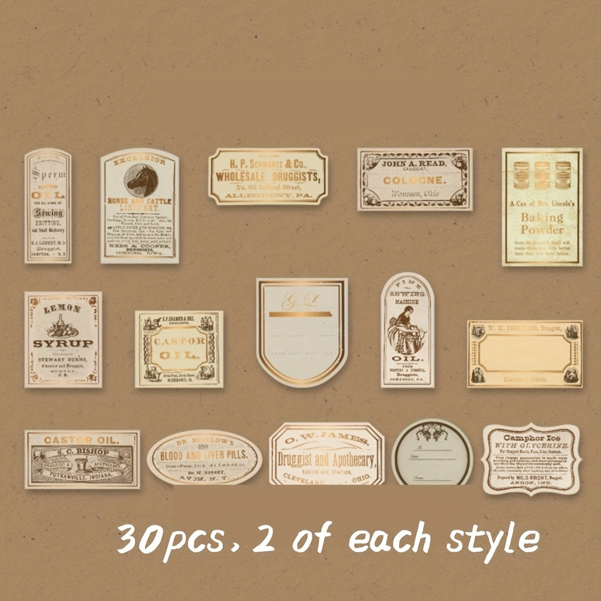 30pcs Bronzing Banknote Note Sticker Retro DIY Scrapbook Decoration