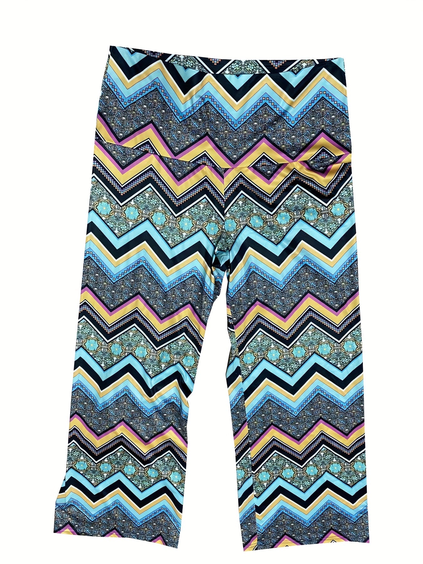  Geometric Print High Rise Wide Leg Pants