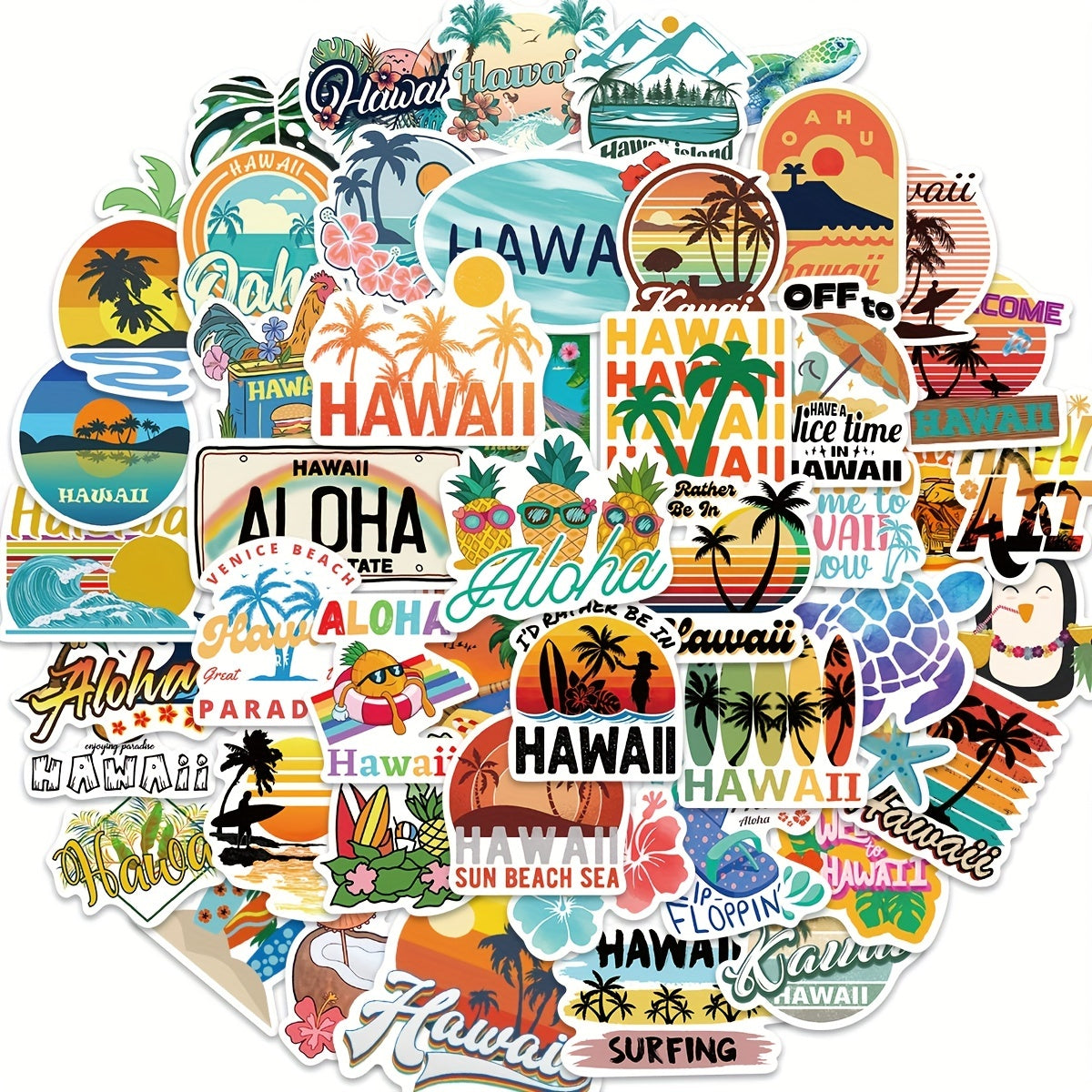 50pcs Hawaiian Landscape Vinyl Stickers for Water Bottle Laptop