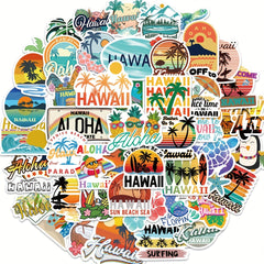 50pcs Hawaiian Landscape Vinyl Stickers for Water Bottle Laptop