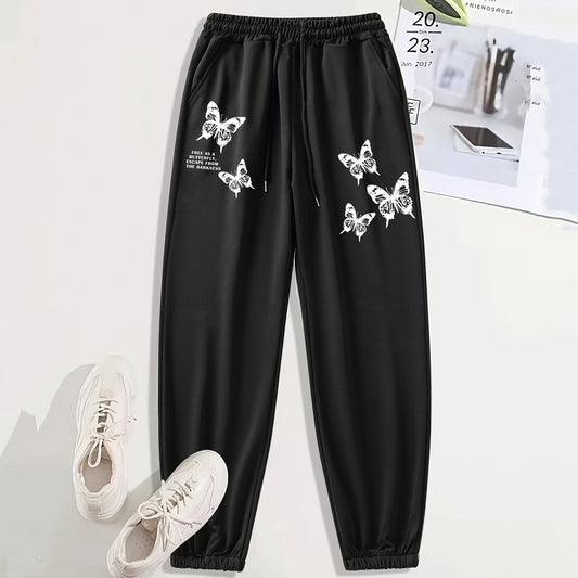 Butterfly Print Sports Pants Side Pockets Couple Jogging Sweatpants