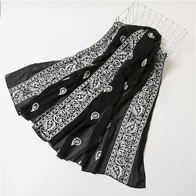 Embroidery Print Shawl Scarf Casual Thin Scarves Chiffon Hair Scarf