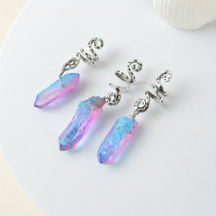 3pcs Colorful Crystal Quartz Dreadlock Hair Ring Spiral Coils Clips