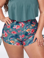  Tropical Print Lace Up High Waisted Beachwear Shorts