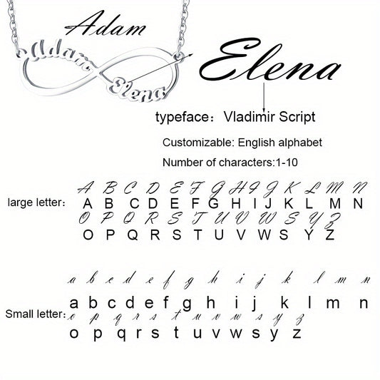 Custom Infinite Love Necklace with 2 Names & Sign, 5 Fonts