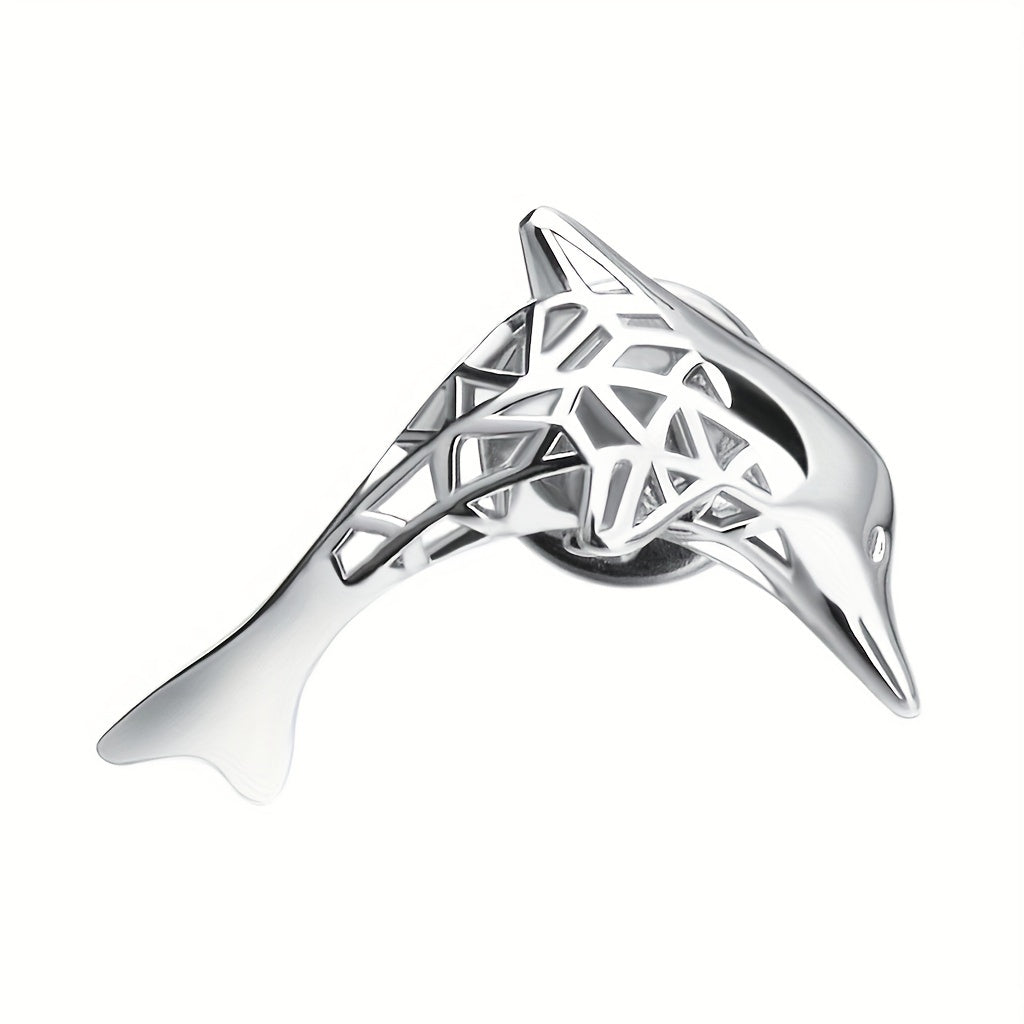 Hollow Auspicious Dolphin Brooch Jewelry Clothes Pin Suit Word Collar Pin