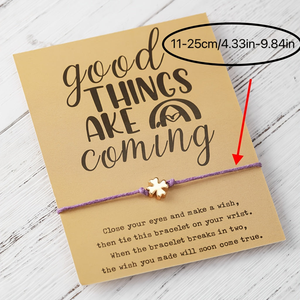 Adjustable Clover String Bracelet With Personality Card