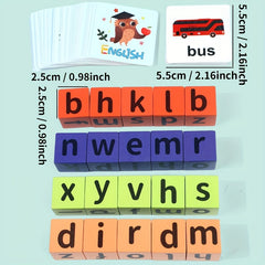 Word Race Cube Game Educational Toy with Wooden Blocks & Alphabet Cards