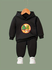 Girls Christmas Elements Print Hooded Sweatshirt Top Sweatpants Set