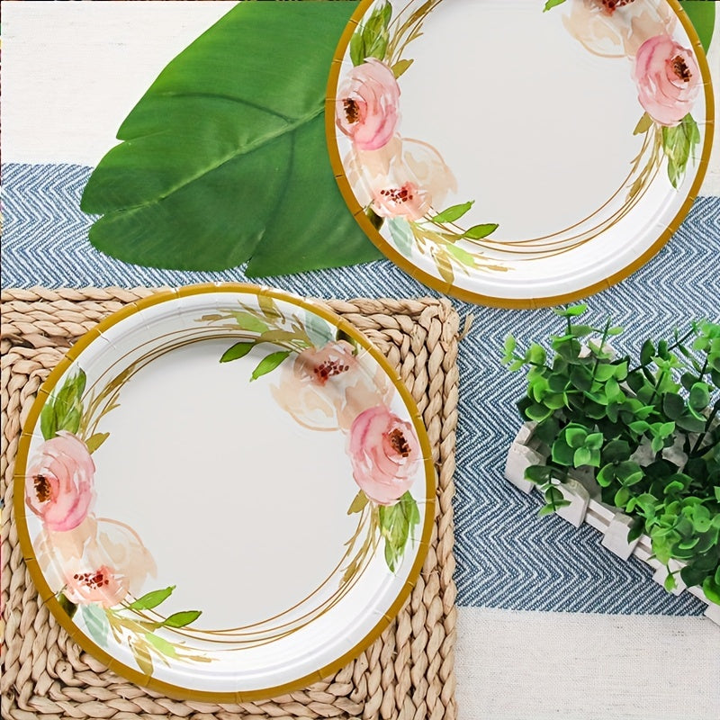 Camellia Floral Party Dinnerware 17" Paper Plates (12/16/20Pcs)