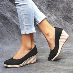 Women's Mesh Wedge Shoes Soft Sole Slip On Linen Heels